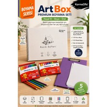 KarmaOfis Boyama Seti | 25X35 cm Spiralli Resim Defteri, 12'li Kuru Boya, 12'li Pastel Boya, A4 Lila Sekreterlik ve 50 Yaprak Çizgisiz Kağıt