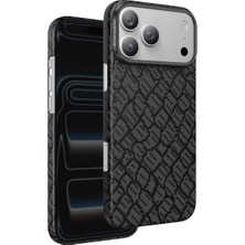 Keephone Apple iPhone 17 Pro Uyumlu Kılıf Magsafe Şarj Özellikli Ultra Slim Aramid Karbon Fiber Kevlar Kapak Drakon Anakondo Desenli