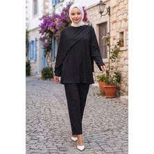 Hafsa Mina Pelerinli Ikili Takım Siyah HM2936