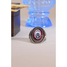 Innuendo Jewelry 925 Ayar Gümüş Kırmızı Taşlı Ay Yıldız Motifli Erkek Yüzük