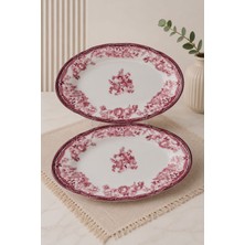 Porser Porselen Velour Maroon Fulya Kayık Tabak Seti 22CM 2 Parça