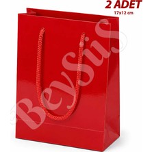 BeySüS 17X12 cm Parlak Kağıt Çanta Kırmızı 2 Adet