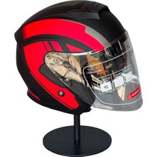 Belirtilmemiş 526 R1 Red Güneş Gözlüklü Yarım Motosiklet Kaskı (Şeffaf Vizörlü)