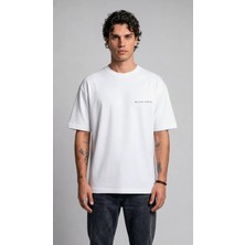 Black Nova Oversize Baskılı Unisex Tişört Lone Rider Beyaz