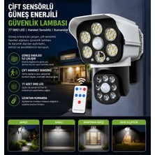 Gaman Güneş Enerili Çift Sensörlü Hareket Algılayıcı 77 LED Suya Toza Dayanıklı Kumandalı Dış Mekan Güvenlik Lambası