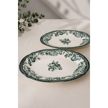 Porser Porselen Velour Green Fulya Kayık Tabak Seti 26CM 2 Parça