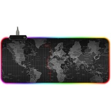 Vavis Büyük Boy Xxl 80X30 cm Pc Kısayol Kodlar Desenli Rgb LED Işıklı Gaming Gamer Oyuncu Mouse Pad Kauçuk Malzeme Kaymaz Taban (Dünya Desenli)