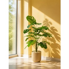Neşeli Çiçekler 85 cm Yapay Monstera Deve Dikeni 24 Yaprak Saksılı Dekoratif Yapay Salon Bitkisi Ev Ofis Dekoru