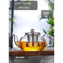 Jet's Home Cam Demlik Çelik Süzgeçli Demlik Isıya Dayanıklı Bitki Çayı Demliği Borosilat 600 ml