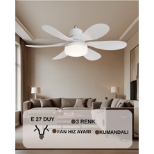 Bvs Elektronik Tavan Vantilatörü E27 Duylu 6 Kanat 52 cm Çapında LED Ampullü Kumandalı