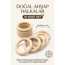 İğne İzi Amigurumi Ahşap Diş Kaşıyıcı Halka 40MM (10 Adet) - Doğal Ahşap Makrome Halkası Çanta Sapı Amigurumi Hobi Malzemesi