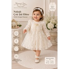 Mummys Love Kız Çocuk Nakışlı Tül Elbise - %100 Doğal Pamuk - Ekru