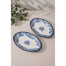 Porser Porselen Velour Navy Fulya Kayık Tabak Seti 26CM 2 Parça