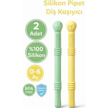 Erma Home Bebek Diş Kaşıyıcısı Silikon Pipet & Diş Kaşıyıcı Set – 2’li (Yeşil & Sarı) I Dişlik Çiğneme Tüpü Pipet