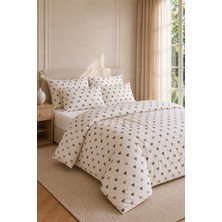 Uçk Mini Kalp Desen Çift Kişilik Nevresim Takımı Kahve