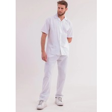 Blayn Jeans Erkek Beyaz Keten Takım Oversize Gömlek & Pantolon 2'li Set Bağcıklı Rahat Yazlık Kombin