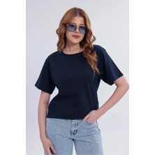 Myrab Denim Kadın Lacivert Basic Tişört – Regular Fit Bisiklet Yaka %100 Pamuk 30/1 Süprem Kumaş Günlük T-Shirt
