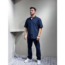 Blayn Jeans Gömlek Pantolon Erkek Keten Takım Oversize Kalıp