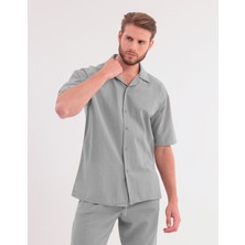 Blayn Jeans Erkek Çağla Yeşili Keten Takım Oversize Gömlek & Pantolon 2'li Set Bağcıklı Rahat Yazlık Kombin