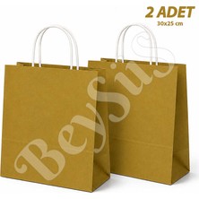 BeySüS 30x25 cm Hediyelik Kağıt Çanta Gold 2 Adet