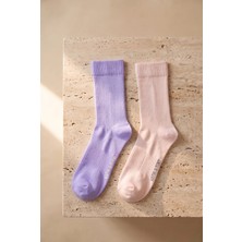 Bony Socks Unisex 2'li Örgü File Soket Çorap Lila-Pembe