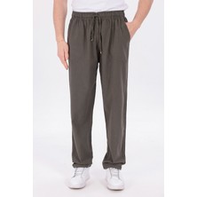 Blayn Jeans Erkek Haki Jogger Pantolon Beli Lastikli Bağcıklı %100 Pamuk Keten Baggy Rahat Günlük Pantolon