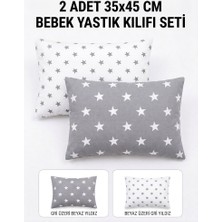 Suvay Pamuklu Bebek Yastık Kılıfı 2'li Set 35X45 cm Gri Beyaz Yıldız Desenli