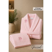 Güvenal Rüya 2 Parça Pamuk Nakışlı Bornoz Seti | Bornoz | Havlu | Çeyiz Seti - Pembe