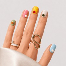 Takma Takma Renkli Nail Art Kısa Kare El Yapımı Jel Takma Tırnak KKKR-3513 Renkli-S