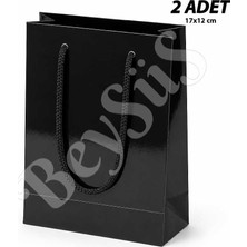 BeySüS 17X12 cm Parlak Kağıt Çanta Siyah 2 Adet