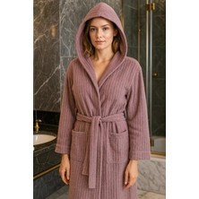 Güvenal Eos  Unisex Pamuk Çizgili Kapüşonlu Bornoz | Çeyiz | Bornoz Seti | Sabahlık | Hediyelik