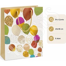 BeySüS 23x18 cm İthal Balon Temalı Hediyelik Kağıt Çanta Gold 5 Adet