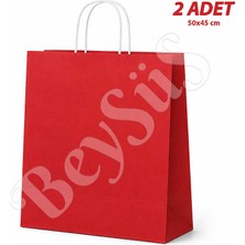 BeySüS 50X45 cm Hediyelik Kağıt Çanta Kırmızı 2 Adet