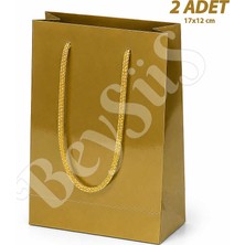 BeySüS 17x12 cm Parlak Kağıt Çanta Gold 2 Adet