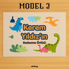 Atatuğ Hediyelik Kişiye Özel Dinozor Konseptli Keten Beslenme Örtüsü (28X40 Cm) - Yıkanabilir Isimli Servis Bezi