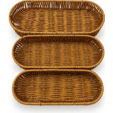 Naturel Dekor Rattan 3’lü Set Oval Saklama Kutusu ve Organizer - Bohem, Sepet, Peçetelik, Düzenleyici, Iskandinav, Modern