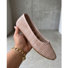Futsi Shoes Bella Pembe Hakiki Deri Delikli Günlük Kadın Babet Ayakkabı