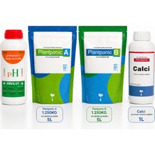 Topraksız Market Plantponic Profesyonel Topraksız Tarım Besin Seti | 5 L A Besini + 5 L B Besini + 1 L Calci + 1 L Ph Düşürücü