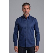 Bisse Lacivert Regular Fit Pamuk Cepsiz Klasik Uzun Yaka Oiron Gömlek GMKLS252200_D39