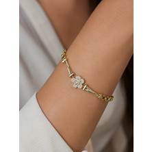 Stelle Jewelry Xuping Zirkon Taşlı Çiçek Detaylı Gold Renk Kadın Bileklik – Şık ve Zarif Günlük & Özel Gün Takısı
