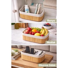 Bambu Meyvelik Sepeti 3’lü Set – Küçük, Orta, Büyük Boy – Çıkarılabilir Kumaş Astarlı – Doğal Ahşap Dekoratif Tezgah & Masa Üstü Organizer (Large)