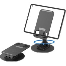 Ayarlanabilir Katlanabilir Masaüstü Telefon Standı, 360° Döner, Evrensel Uyumlu 4-8 Inç Telefon ve 13 Inch Kadar Tablet Tutucu, Alüminyum Metal Tabanlı, Kaymaz ve Taşınabilir 33 cm Uzunluk