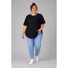 Limitless Wear Büyük Beden Kadın Bisiklet Yaka Basic Oval Etek Detalylı 3xl-6xl Uzun Tunik