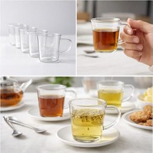 6’lı Cam Bardak Seti – 170 ml Kulplu Şeffaf Cam Kupa, Çay Kahve ve Bitki Çayı Bardakları, Bulaşık Makinesinde Yıkanabilir