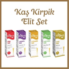 Kaş Kirpik Bakım Elit Set(Hint,lavanta,e Vitamini,aloe Vera,ceviz Yağı)20 ml 5'li Set Cam Damlalıklı