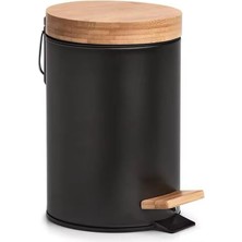 Bambu Kapaklı Metal Çöp Kovası – Hidrolik Sistemli Yavaş Kapanma Özellikli, Pedallı, Banyo ve Mutfak Için Şık ve Fonksiyonel Tasarım (Siyah, 3 Litre)