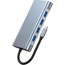 11 In 1 Type-C To USB Hub HDMI (4k),audio/, Type-C/, 4x USB 3.0/, Lan/, Vga/, Sd Card Reader Çevirici Hub 10 Port Adaptör Dönüştürücü Çoklayıcı