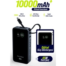 Fulltech FP54 10000MAH 45W Pd Hızlı Şarjlı Powerbank | 45W Kablosuz Şarj | Entegre Usb-C Kablo | Dijital Ekran | Usb-C Giriş/çıkış Taşınabilir Powerbank