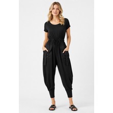 Sibel Günay Butik Siyah Şalvar Kesim Spor Şık Cepli Tulum