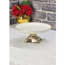 SEÇKİNEV Bilbao 25CM Porselen, Döküm Metal Gt Ayaklı Sunum Tabağı Altın/gümüş/eskitme